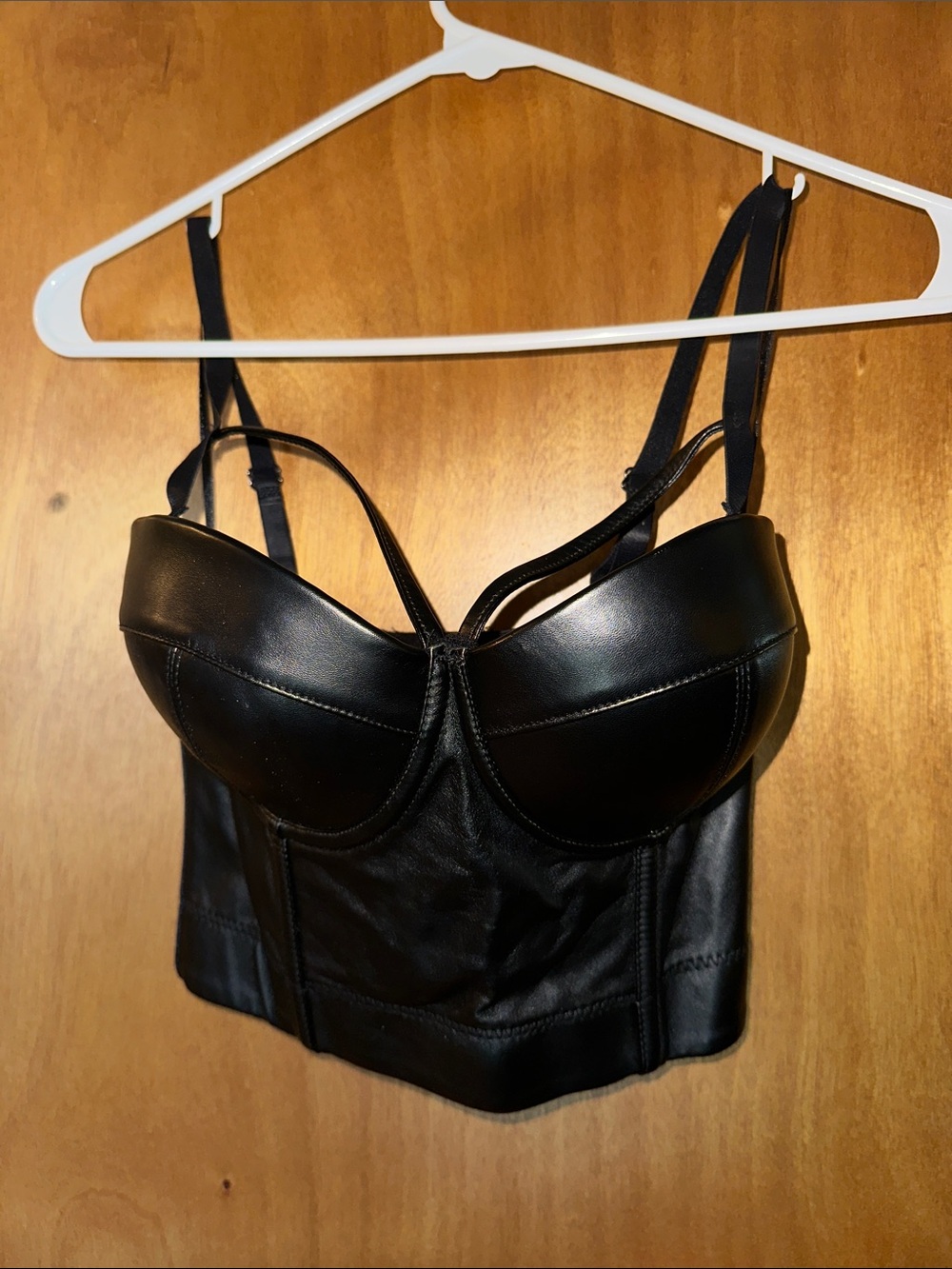 Black Faux Leather Bustier Crop Top
